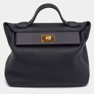 Hermes Black Taurillion Maurice/Swift Leather Gold Finish 24/24 35 Bag 