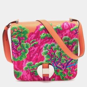 Hermes Capucine Sieste Au Paradis Silk and Swift Leather Limited Edition Palladium Finish 2002 - 20 Bag