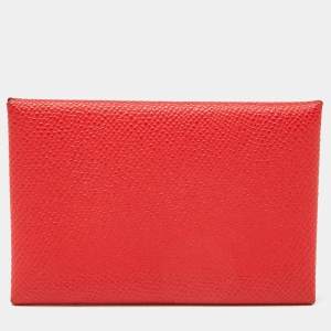 Hermes Rouge Casaque Epsom Leather Calvi Card Holder