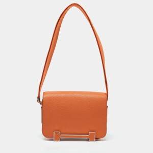 Hermès Orange Chèvre Mysore Leather Palladium Finish Geta Sangle Bag
