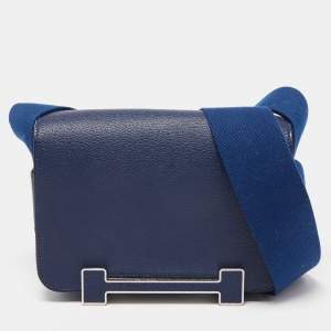 Hermes Deep Blue Chevre Leather Geta Bag  