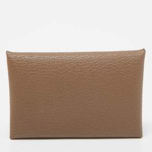 Hermès Etoupe Chevre Mysore Leather Calvi Card Holder