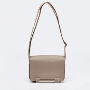 Pre Owned Hermès Etoupe Ch�èvre Mysore Leather Palladium Finish Geta Sangle Bag