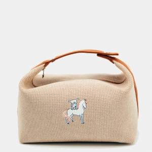 Pre Owned Hermes Natural/Biscuit Toile H Canvas Large Bride-a-Brac Case Pouch