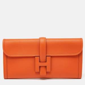 Pre Owned Hermès Orange Swift Leather Jige Elan 29 Clutch