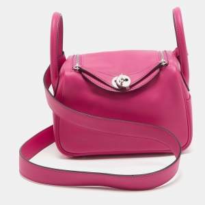 Hermès Rose Shocking Swift Leather Palladium Finish Mini Lindy Bag