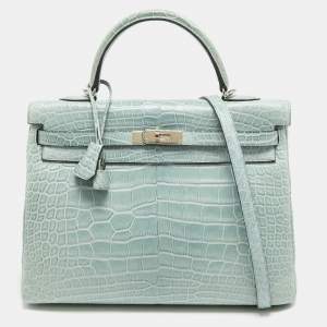 Pre Owned Hermes Ciel Matte Alligator Mississippiensis Palladium Finish Kelly Retourne 35 Bag