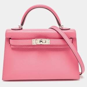 Hermès Rose Confetti Chevre Mysore Leather Palladium Finish Mini Kelly II Sellier 20 Bag