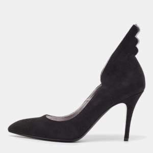 Hermes Black Suede Victoire Pumps Size 37.5