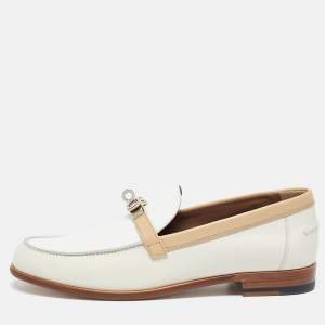 Hermès White/Beige Leather Destin Loafers Size 41