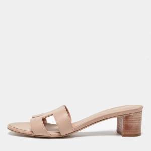 Hermes Pink Leather Oasis Slide Sandals Size 38