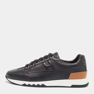 Hermes Black Leather Trail Lace Up Sneakers Size 37