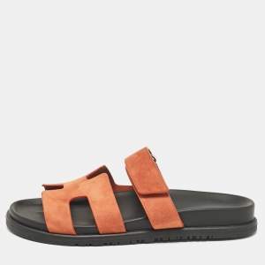 Hermes Orange Suede Chypre  Sandals Size 40.5
