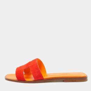 Hermes Red Suede Oran Flat Slides Size 38.5