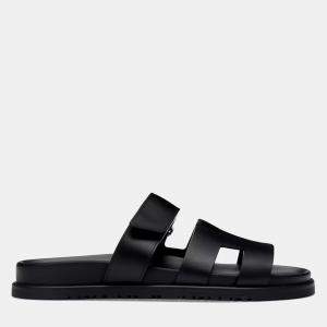 Hermes Noir Calfskin Leather Chypre Sandals 39