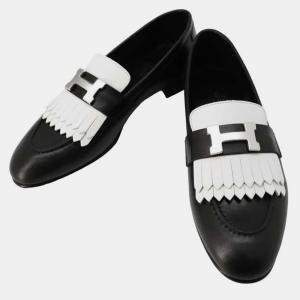 Hermes Black/White Chevres  Mocassins royale loafers Size 35H