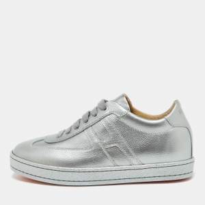 Hermes Silver Leather Quicker Low Top Sneakers Size 36.5