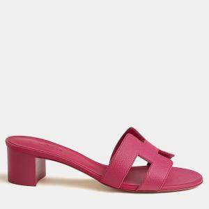 Hermes Rose Bougainvillier Epsom Leather High Heel Oasis Sandals Size 38