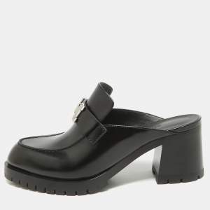 Hermes Black Leather Flore Mules Size 37.5