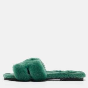 Hermès Green Shearling Fur Oran Flat Slides Size 39