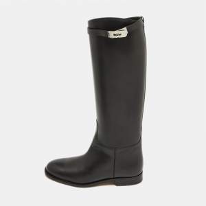 Hermès Black Leather H Jumping Knee Length Boots Size 40