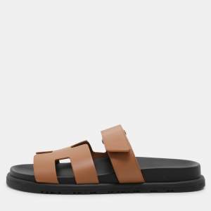Hermes Brown Leather Chypre Sandals Size 37