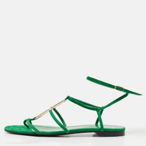 Hermes Green Suede Diamante Ankle Wrap Flat Sandals Size 40