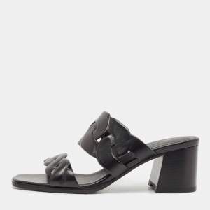 Hermes Black Leather Gaby Sandals Size 41