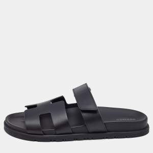 Hermès Black Leather Chypre Sandals Size 40