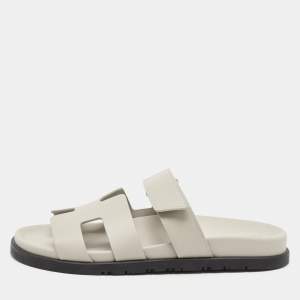 Hermes Grey Leather Chypre Sandals Size 40