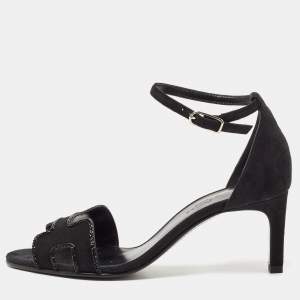 Hermes Black Suede Crystal Embellished Premiere Sandals Size 36.5