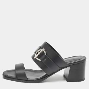 Hermes Black Leather Kute Slide Sandals Size 39