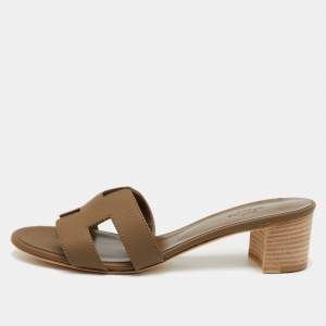 Hermes Brown Leather Oasis Slide Sandals Size 38