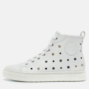 Hermes White Perforated Leather Jimmy High Top Sneakers Size 39