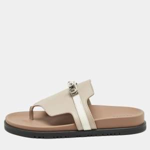 Hermes Beige Leather Empire Sandals Size 38