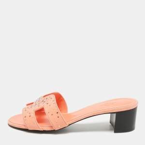 Hermes Orange Suede Crystal Embellished Oasis Slide Sandals Size 37