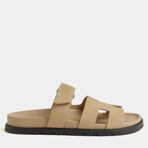 Pre Owned Hermes Chypre Sandal Size 36 Beige Lin Calfskin 