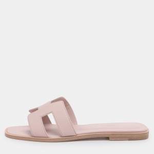 Pre Owned Hermès Pink Leather Oran Flats Slides Size 38