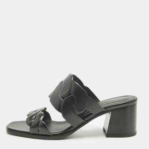 Pre Owned Hermes Black Leather Gaby Sandals Size 39