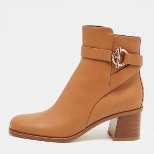 Pre Owned Hermes Brown Leather Saint Germain Ankle Length Boots Size 38.5