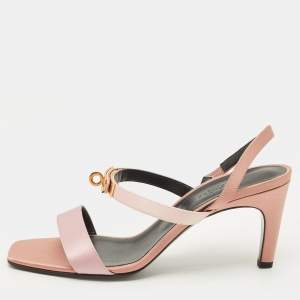 Pre Owned Hermes Glamour Size 39 Beige/Pink Satin Ankle Strap Sandals