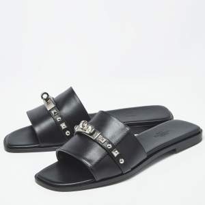 مملوكة مسبقًا Hermès Giulia Studded Size 39.5 Black Leather Flat Slides