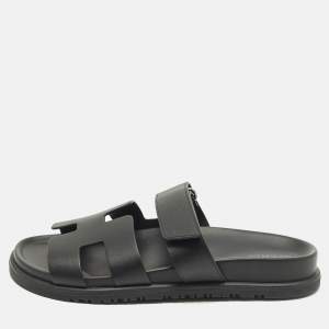 Pre Owned صندل هيرمس شايبر جلد أسود مقاس 38