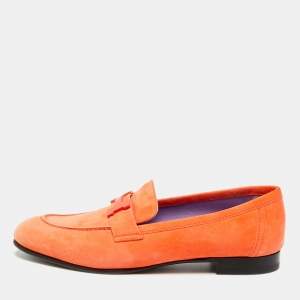 Pre Owned Hermes Paris Size 39 Orange Suede Loafers