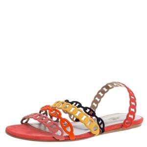 Hermes Multicolor Suede Leather Chaine D'ancre Flat Sandals Size 40