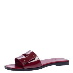 Hermes Red Patent Leather View Slide Sandals Size 37.5
