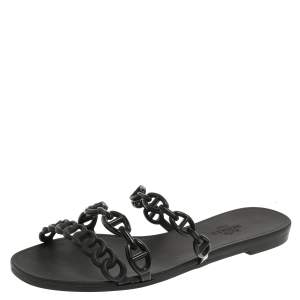 Hermes Black Rubber Chaine d'Ancre Rivage Slide Sandals Size 36