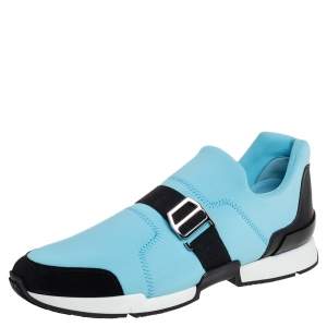Hermes Blue/Black Neoprene And Suede Run Round Toe Sneakers Size 39