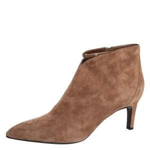 Hermes Brown Suede Zipper Detail Ankle Boots Size 39.5