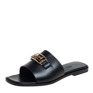 Hermès Black Leather Villa Sandals Size 38